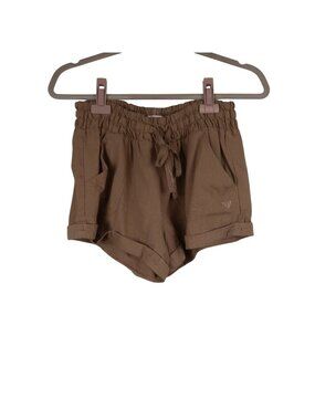 Roxy S Brown Linen-Blend Elastic Waist Shorts With Pockets Boho Clean Girl